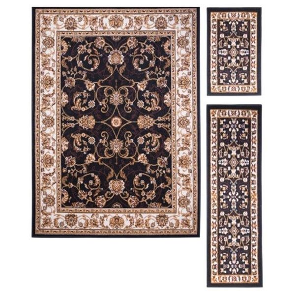 Home Dynamix Home Dynamix 769924335987 3 Piece Ariana Badah Area Border Rug Set - Ebony & Ivory 769924335987